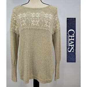 🆕️ Chaps Fair Isle Snowflake Gold Sparkle Holiday Winter Sweater M